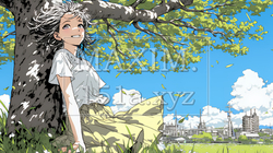 スカートを揺らしながら春風と戯れている若い女性 | 2585797-15120