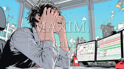 金融市場の急激な変イラスト、151a-azp、ビジネス、金融市場、男性、ビジネ動で頭を抱えている男性 | 258724-16520