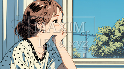 じっと遠くを見つめている若い女性 | 2594572-8812