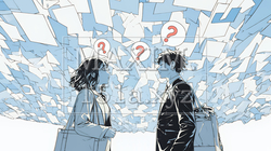 互いに相手の意見を十分に理解できないまま対話を続ける男女のビジネスパーソン | 2600589-8930