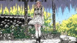 満開の藤の花の下を歩いている若い女性 | 2611627-7906
