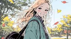 紅葉の秋の公園を歩く若い女性｜2670358-10384
