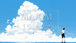 夏の海と入道雲と若い女性（シンプルな色使い）