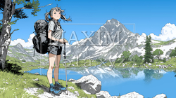ソロハイキング（ソロ登山）を楽しんでいる若い女性｜2676423-7315