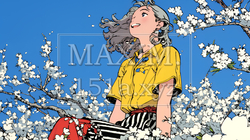 満開の桜の木の下を歩く若い女性｜2707529-5946