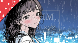 雨降りと夜景と傘を差した若い女性