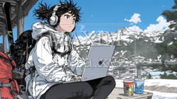 スキーリゾートに来ているのにPCを手放せない若い女性 | 2683603-6239