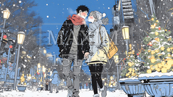 クリスマスのデートを楽しんでいる若いカップル