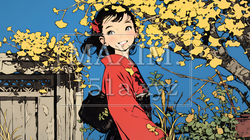 紅葉に包まれた中、着物を纏った若い女性が佇んでいる | 2699498-6166