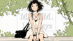 公園のベンチでひとり静かにくつろぐ若い女性（シンプルな色使い）｜280874-5933