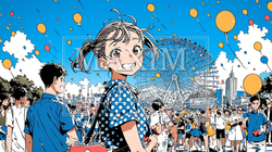 家族で遊園地に来て大喜びの少女