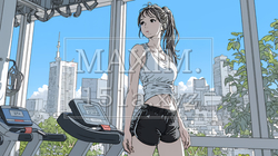 休日にジムで軽く運動する若い女性