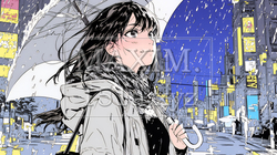 雨の日に傘をさして歩く若い女性｜2718918-9240