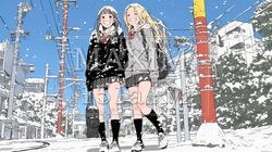 雪の日に友達と通学する女子高生 | 2719379-13076