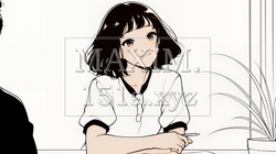 会議で発表している男性に魅了され、新しい恋の予感を抱いた若い女性（シンプルな色使い） | 2733024-15133
