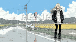雪解けでぬかるんだ道を歩く若い女性 | 2736390-15005
