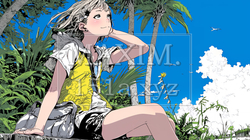 山原を一人で散策している若い女性