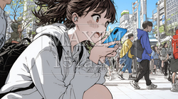 スマホの画面を見て驚いている若い女性