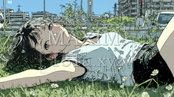 心地よさそうに地面に身を横たえる若い女性 | 2761923-15418