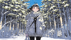 雪の積もる田舎道を歩いている若い女性 | 2765954-13120