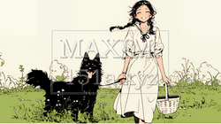 愛犬と散歩している若い女性（シンプルな色使い）｜2730452-10870