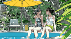 プールサイドのデッキチェアで談笑する女友達たち｜夏のリゾートで過ごすリラックスしたライフスタイルイメ | 2782799-17615