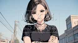 意地悪そうな（攻撃的な）顔をしている若い女性