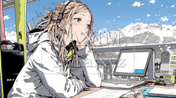 スキーリゾートに来ているのにPCを手放せない若い女性
