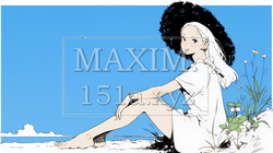 一人旅の若い女性と夏のビーチの風景（シンプルな色使い）