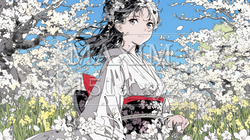 満開の梅の花と和服姿の若い女性 | 2806284-14721
