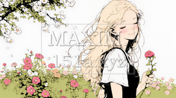 バラ園を散策している若い女性（シンプルな色使い） | 2815646-11049