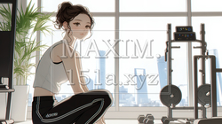 休日にジムで軽く運動する若い女性（シンプルな色使い） | 2831532-16291