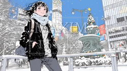雪の積もる冬の都会を散策している若生女性 | 2836851-12989
