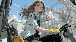 建設現場で重機を操作する若い女性 | 2844802-16979