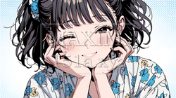 ウィンクしている女性：頬杖