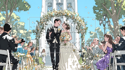 晴天の日のウェディングベルの鳴り響く中の結婚式 | 2861764-7234