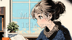 秋の読書を楽しむ若い女性｜静かで落ち着いた秋の日のイラストポートレート｜3522739-18104