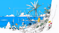 夏のビーチの風景（シンプルな色使い）
