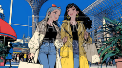 女友達と一緒にショッピングモールを歩き回る若い女性 | 288177-16768