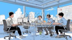 資料を見ながら打ち合わせをする会社員｜オフィスのビジネスミーティングイメージ | 288857-17204