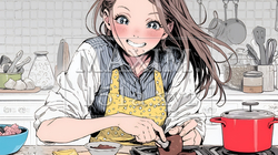 バレンタインプレゼント用のチョコレートを一生懸命作っている若い女性 | 2895624-14848