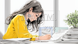 オフィスのデスクで、入念に書類をチェックする女性 | 2895624-16655