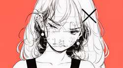 Noという表現を思いっきり顔に表しているる女性（シンプルな色使い）｜2924896-10990