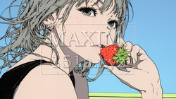 イチゴを摘んで食べている若い女性 | 2909935-8505
