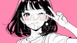 アイドルのように顔の横でピース＋ウィンクしている若い女性（シンプルな色使い） | 2922444-14780