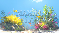 沖縄の海の中のイメージ（クレヨン＋水彩画風）