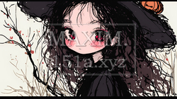 キモかわいいハロウィーンコスプレの女の子（クレヨンと水彩画風）
