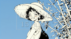 夏休みの思い出：海辺の町への一人旅（シンプルな色使い）