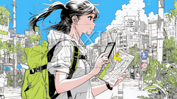 スマホの地図アプルを頼りに目的地に向かって歩いている女性：歩きスマホ | 2945859-12289