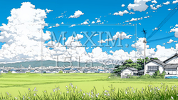 郊外の田園風景と夏空と入道雲 | 2951423-11222